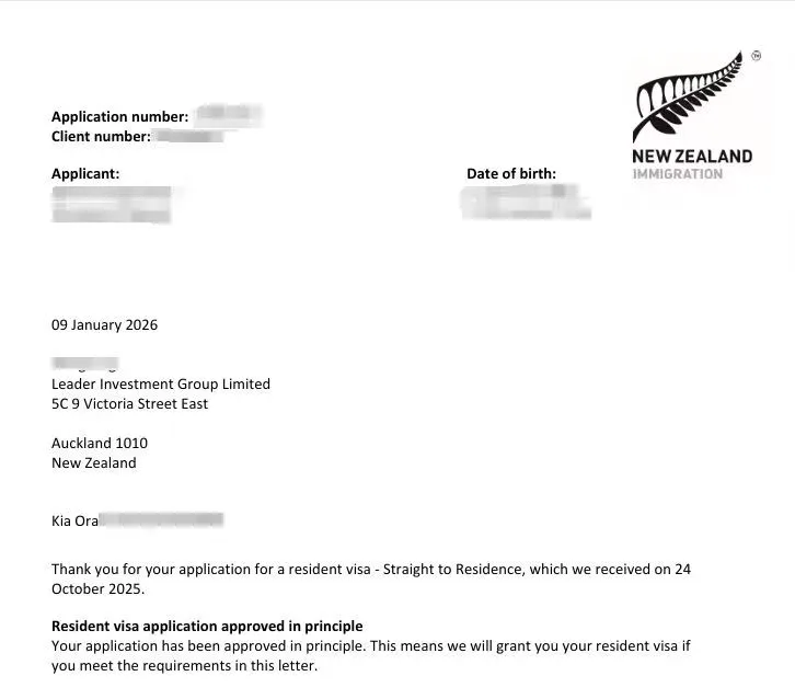 Anonymised Straight to Residence Resident Visa approval in principle notice