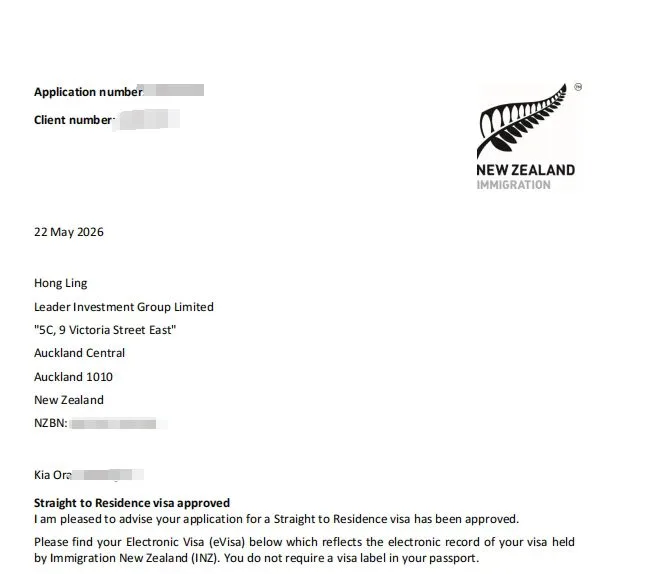 Anonymised Straight to Residence Resident Visa approval notice
