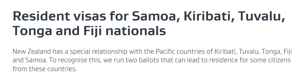 Official INZ page for the Pacific resident visa categories