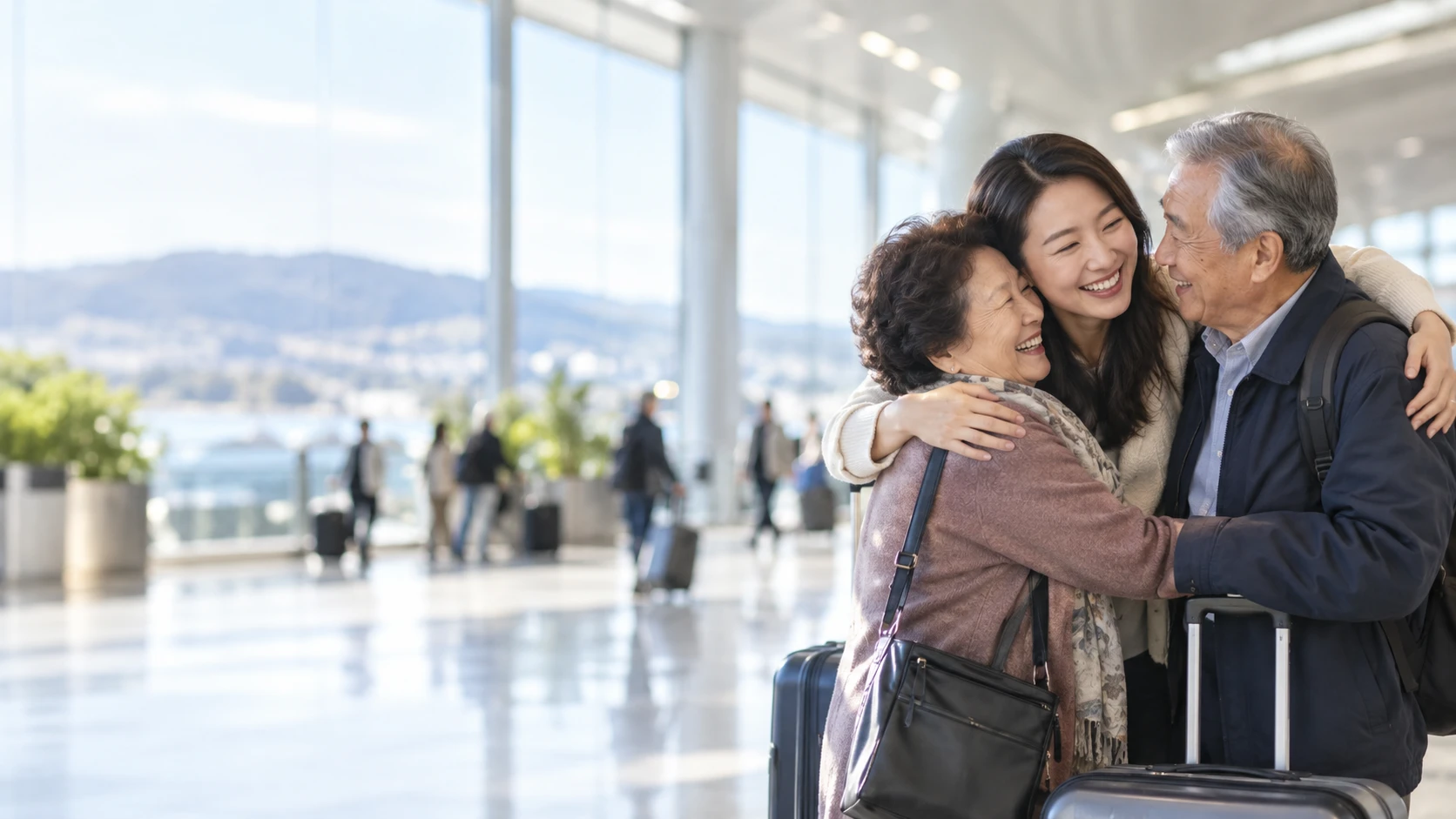 A family reunited at a New Zealand airport